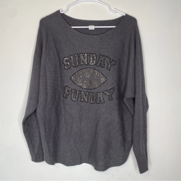 Vila Milano Charcoal Knit ‘Sunday Funday’ football Sweater - Picture 1 of 12
